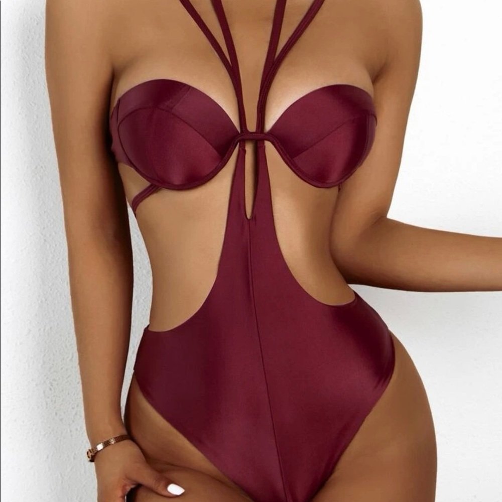 Burgundy one piece bathing suit size 4
